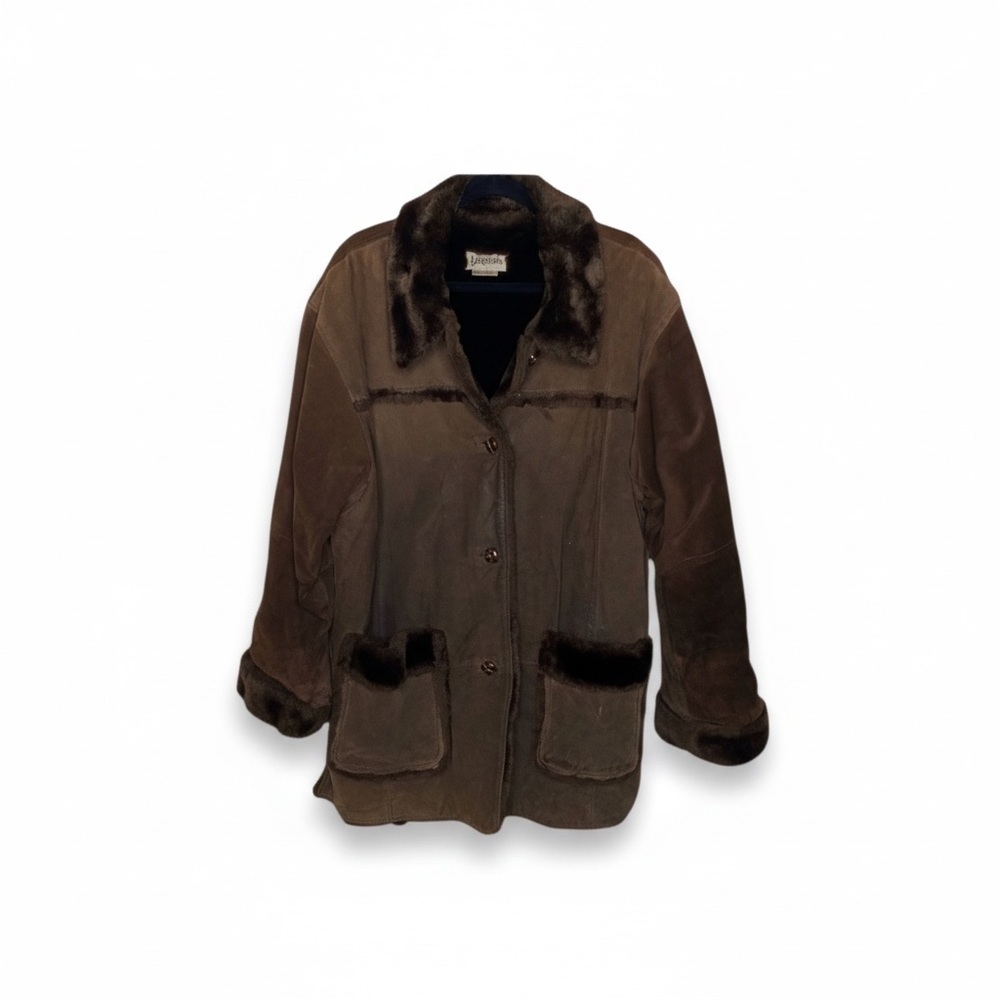 Bagatelle 𖤐 Leather Shearling Lined Chore Rancher Barn Duffle Coat 𖤐 Fur Trim XL - Picture 2 of 16